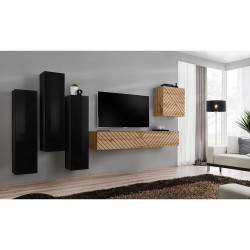 SWITCH III hanging wall unit, black gloss with Wotan oak, slatted fronts