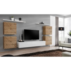 SWITCH IV hanging wall unit, Wotan oak with white gloss, slatted fronts