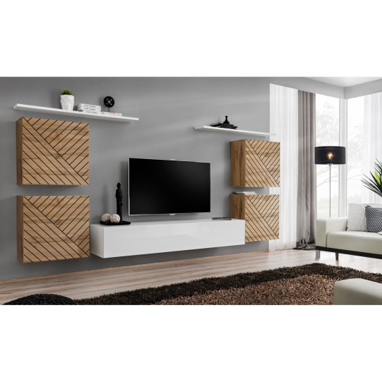 מזנון לסלון SWITCH IV, אלון Wotan עם לבן מבריק, חזיתות למלה