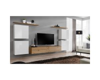 מזנון לסלון SWITCH IV, לבן מבריק עם אלון Wotan, חזיתות למלה מזנון לסלון SWITCH IV, לבן מבריק עם אלון Wotan, חזיתות למלה