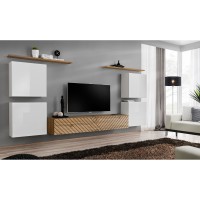 מזנון לסלון SWITCH IV, לבן מבריק עם אלון Wotan, חזיתות למלה