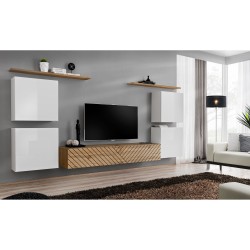 מזנון לסלון SWITCH IV, לבן מבריק עם אלון Wotan, חזיתות למלה