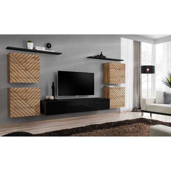 מזנון לסלון SWITCH IV, אלון Wotan עם שחור מבריק, חזיתות למלה
