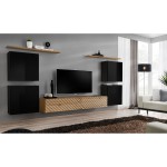 מזנון לסלון SWITCH IV, שחור מבריק עם אלון Wotan, חזיתות למלה