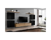 מזנון לסלון SWITCH IV, שחור מבריק עם אלון Wotan, חזיתות למלה image