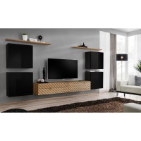 מזנון לסלון SWITCH IV, שחור מבריק עם אלון Wotan, חזיתות למלה
