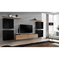 מזנון לסלון SWITCH IV, שחור מבריק עם אלון Wotan, חזיתות למלה