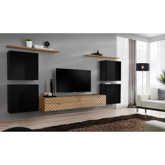 מזנון לסלון SWITCH IV, שחור מבריק עם אלון Wotan, חזיתות למלה image