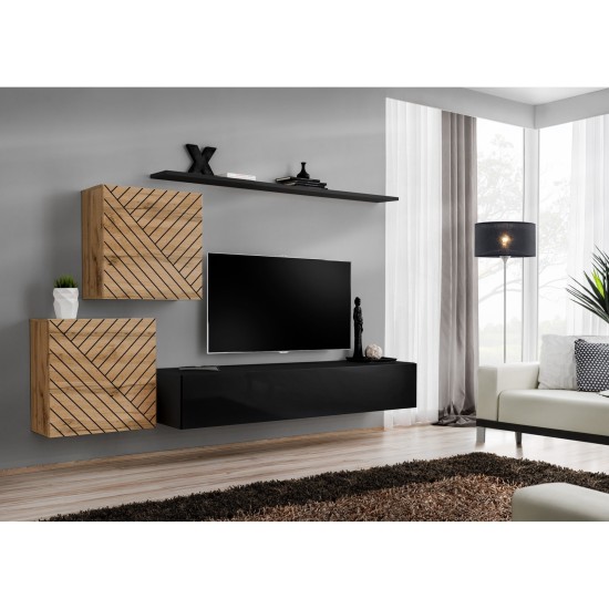 מזנון לסלון SWITCH V, אלון Wotan עם שחור מבריק, חזיתות למלה image