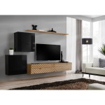מזנון לסלון SWITCH V, שחור מבריק עם אלון Wotan, חזיתות למלה