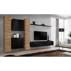 מזנון לסלון SWITCH VI, אלון Wotan עם שחור מבריק, חזיתות למלה