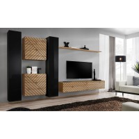 מזנון לסלון SWITCH VI, שחור מבריק עם אלון Wotan, חזיתות למלה