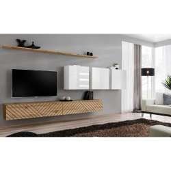 מזנון לסלון SWITCH VII, אלון Wotan עם לבן מבריק, חזיתות למלה