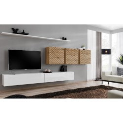 מזנון לסלון SWITCH VII, לבן מבריק עם אלון Wotan, חזיתות למלה