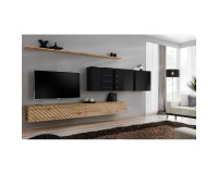 מזנון לסלון SWITCH VII, אלון Wotan עם שחור מבריק, חזיתות למלה