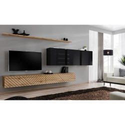 SWITCH VII hanging wall unit, Wotan oak with black gloss, slatted fronts