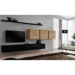 מזנון לסלון SWITCH VII, שחור מבריק עם אלון Wotan, חזיתות למלה