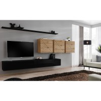 מזנון לסלון SWITCH VII, שחור מבריק עם אלון Wotan, חזיתות למלה