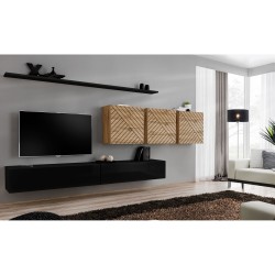 מזנון לסלון SWITCH VII, שחור מבריק עם אלון Wotan, חזיתות למלה