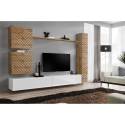 SWITCH VIII hanging wall unit, Wotan oak with white gloss, slatted fronts