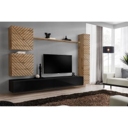 SWITCH VIII hanging wall unit, Wotan oak with black gloss, slatted fronts