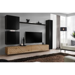 SWITCH VIII hanging wall unit, black gloss with Wotan oak, slatted fronts