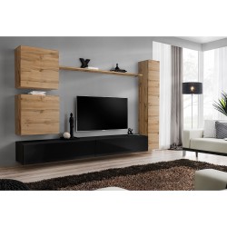מזנון לסלון SWITCH VIII, אלון Wotan עם שחור מבריק