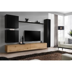 SWITCH VIII hanging wall unit, black gloss with Wotan oak