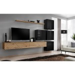 מזנון לסלון SWITCH IX, אלון Wotan עם שחור מבריק, חזיתות למלה