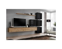 מזנון לסלון SWITCH IX, אלון Wotan עם שחור מבריק, חזיתות למלה