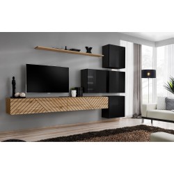 מזנון לסלון SWITCH IX, אלון Wotan עם שחור מבריק, חזיתות למלה