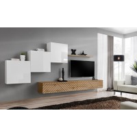מזנון לסלון SWITCH X, לבן מבריק עם אלון Wotan, חזיתות למלה
