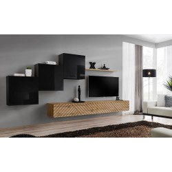 מזנון לסלון SWITCH X, שחור מבריק עם אלון Wotan, חזיתות למלה