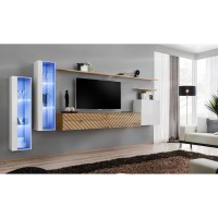 מזנון לסלון SWITCH XI, לבן מבריק עם אלון Wotan, חזיתות למלה