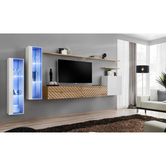 מזנון לסלון SWITCH XI, לבן מבריק עם אלון Wotan, חזיתות למלה