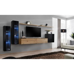 מזנון לסלון SWITCH XI, שחור מבריק עם אלון Wotan, חזיתות למלה