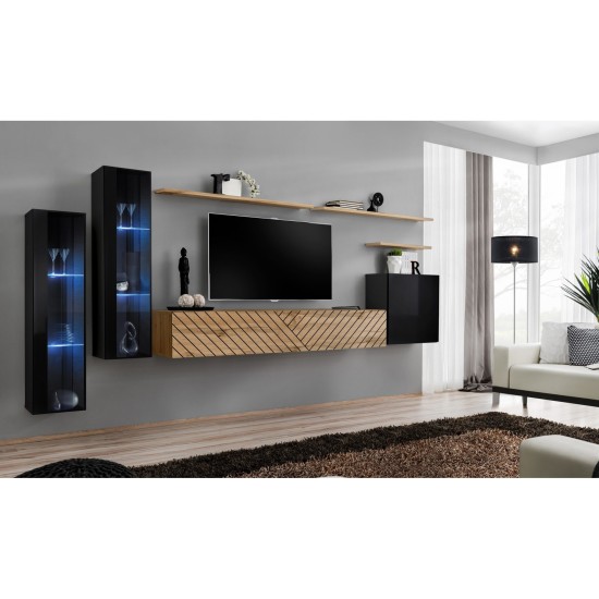 מזנון לסלון SWITCH XI, שחור מבריק עם אלון Wotan, חזיתות למלה image