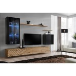 מזנון לסלון SWITCH XII, שחור מבריק עם אלון Wotan, חזיתות למלה