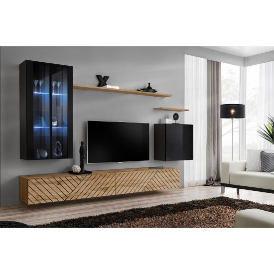 מזנון לסלון SWITCH XII, שחור מבריק עם אלון Wotan, חזיתות למלה image