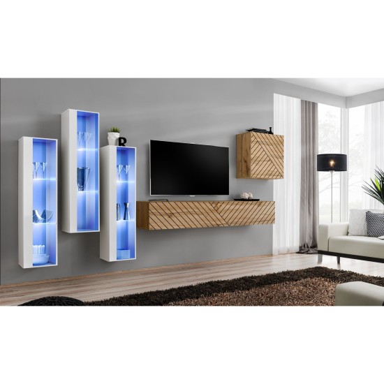 מזנון לסלון SWITCH XIII, לבן מבריק עם אלון Wotan, חזיתות למלה image