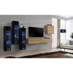 מזנון לסלון SWITCH XIII, שחור מבריק עם אלון Wotan, חזיתות למלה