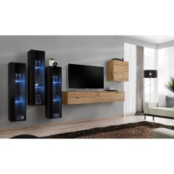 מזנון לסלון SWITCH XIII, שחור מבריק עם אלון Wotan, חזיתות למלה