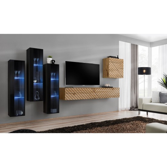 מזנון לסלון SWITCH XIII, שחור מבריק עם אלון Wotan, חזיתות למלה image