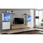 מזנון לסלון SWITCH XIV, לבן מבריק עם אלון Wotan, חזיתות למלה