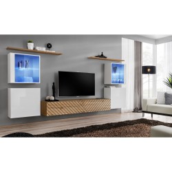 מזנון לסלון SWITCH XIV, לבן מבריק עם אלון Wotan, חזיתות למלה