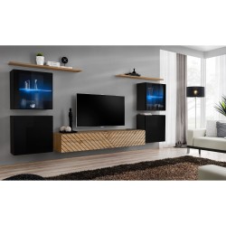 מזנון לסלון SWITCH XIV, שחור מבריק עם אלון Wotan, חזיתות למלה