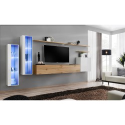 מזנון לסלון SWITCH XI, לבן מבריק עם אלון Wotan