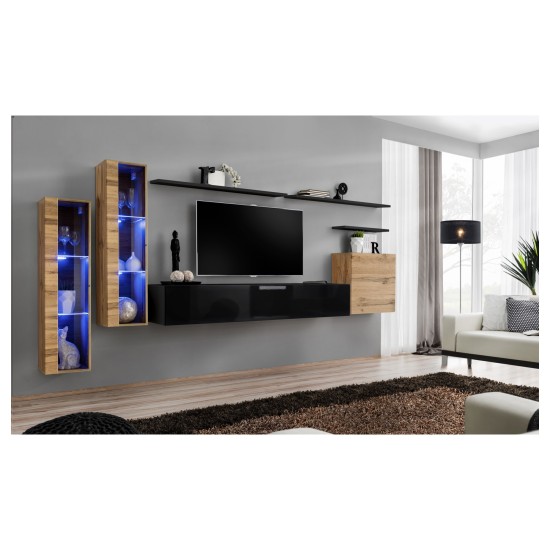 מזנון לסלון SWITCH XI, אלון Wotan עם שחור מבריק