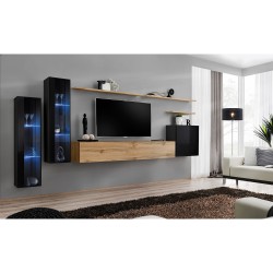 מזנון לסלון SWITCH XI, שחור מבריק עם אלון Wotan