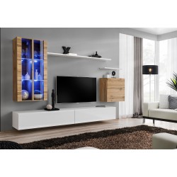 מזנון לסלון SWITCH XII, אלון Wotan עם לבן מבריק